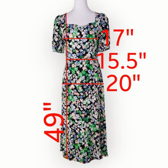 H&M Midi Dress Size Small Black Florals Side Slit Sweetheart Neckline - Picture 3 of 14